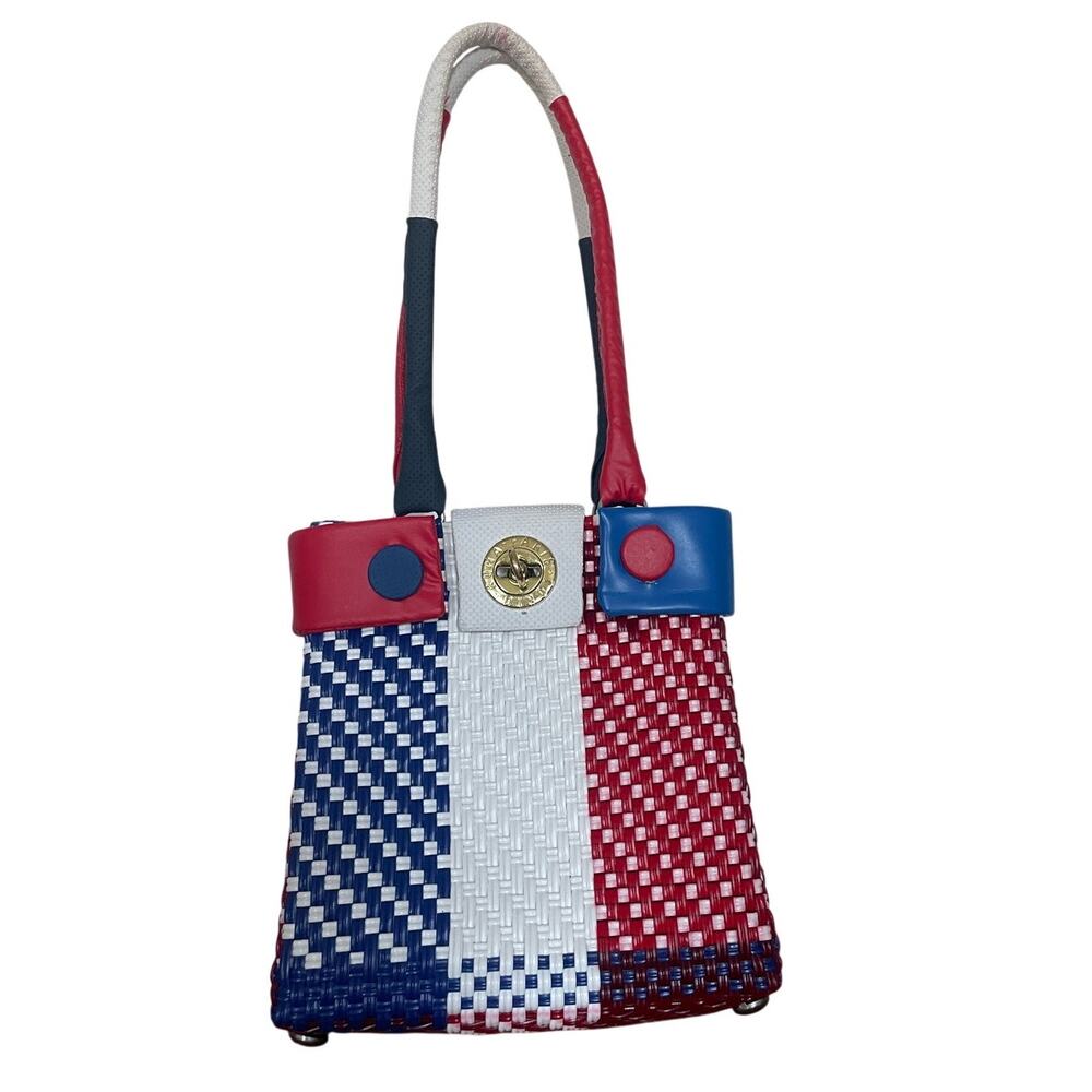 Handmade Mexica Woven Tote Bag Retro Artisan Summer Purse 4th Patriotic USA